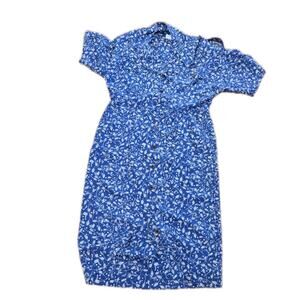 Liz Claiborne 80s Blue Dress Short Sleeve Long front Slit Lined Evening 8